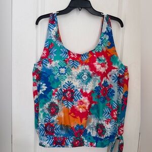 ISLAND PEARLS TANKINI SIZE 20W. MULTICOLOR SWIM TOP. PLUS BLOUSON. BANDED WAIST